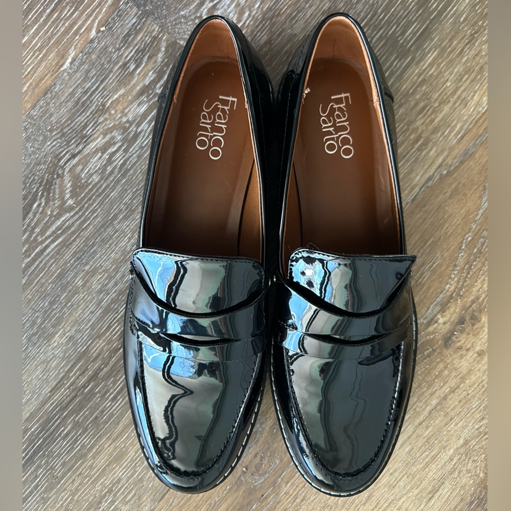 Franco Sarto Patent Leather Black Loafers